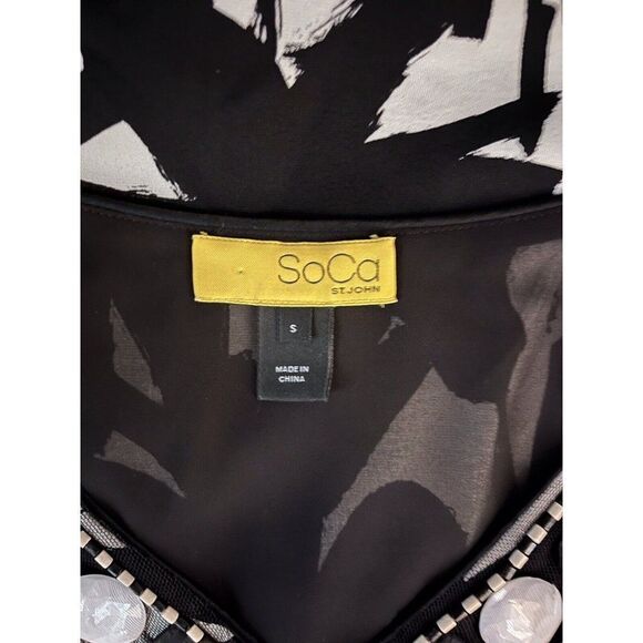 ST. JOHN Soca Collection Black White Abstract Print Sheath Dress Size SMALL Silk - Picture 7 of 8